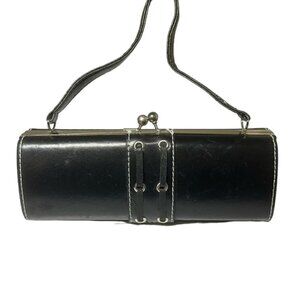Pleather vintage clutch snap closure handbag